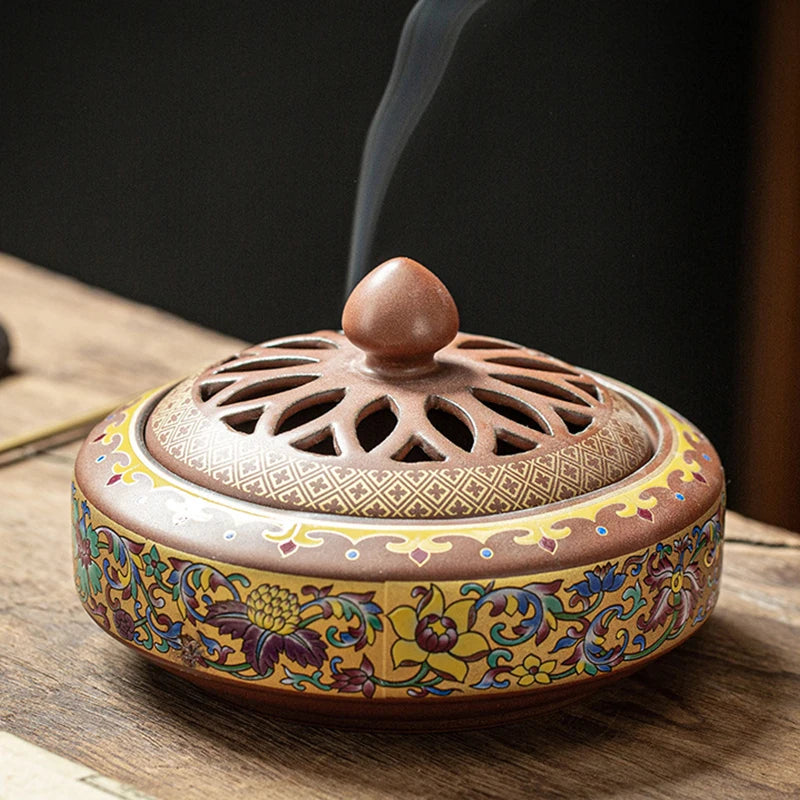 Ceramic Enamel Lotus Incense Burner