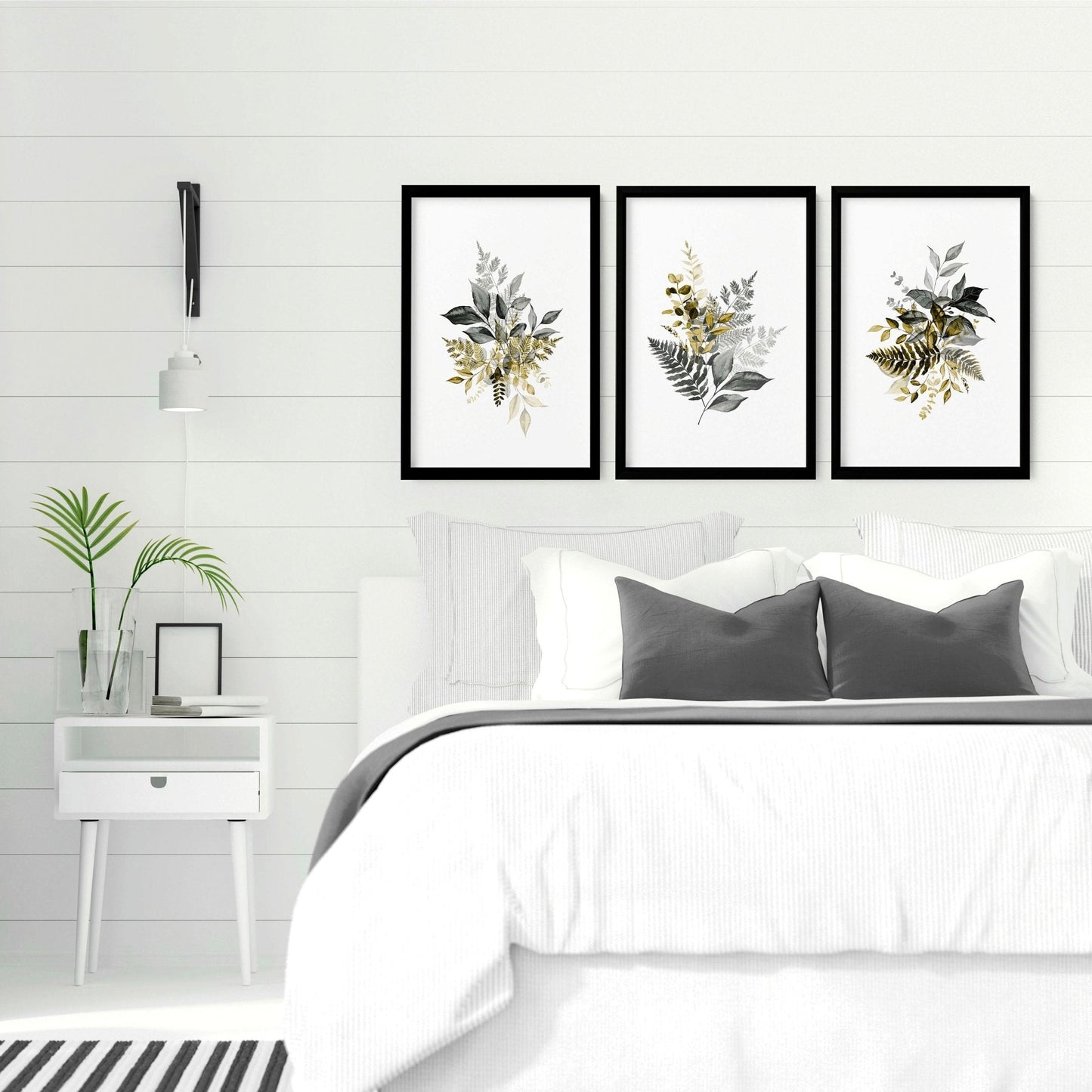 Grey paintings for bedroom | set of 3 wall art prints