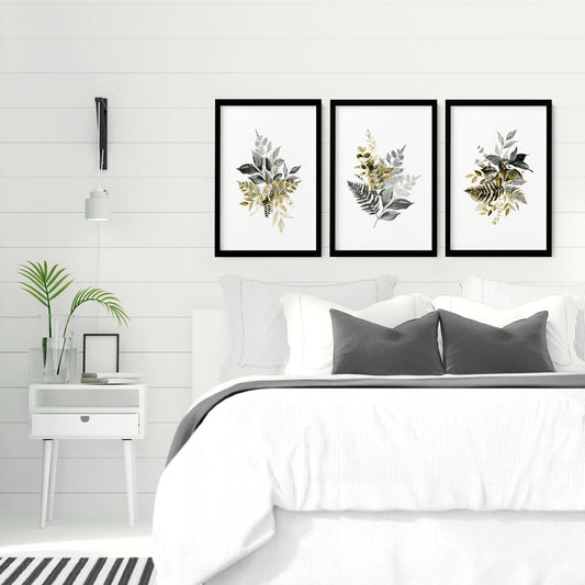 Grey paintings for bedroom | set of 3 wall art prints