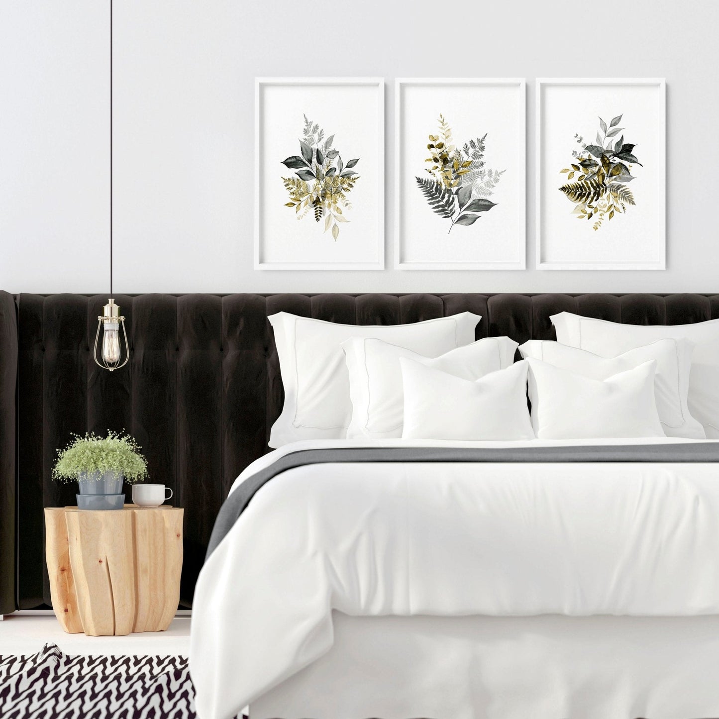 Grey paintings for bedroom | set of 3 wall art prints