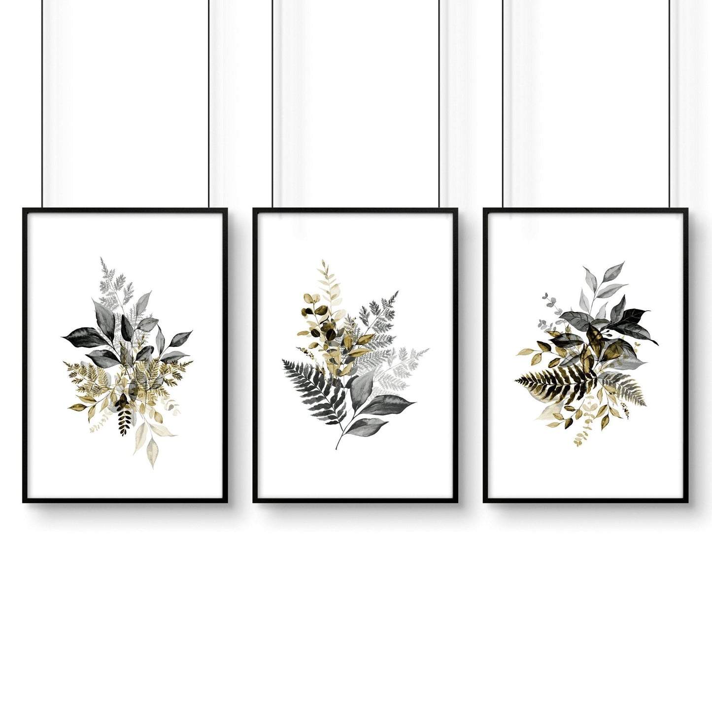 Grey paintings for bedroom | set of 3 wall art prints