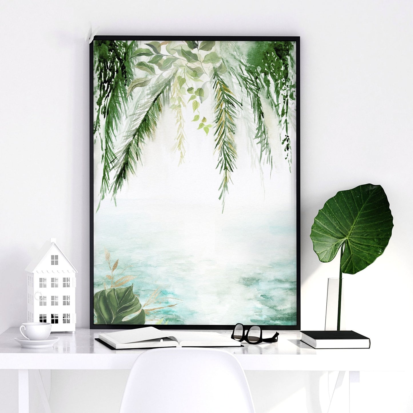 Wall art with green | set of 3 Tropical home decor items