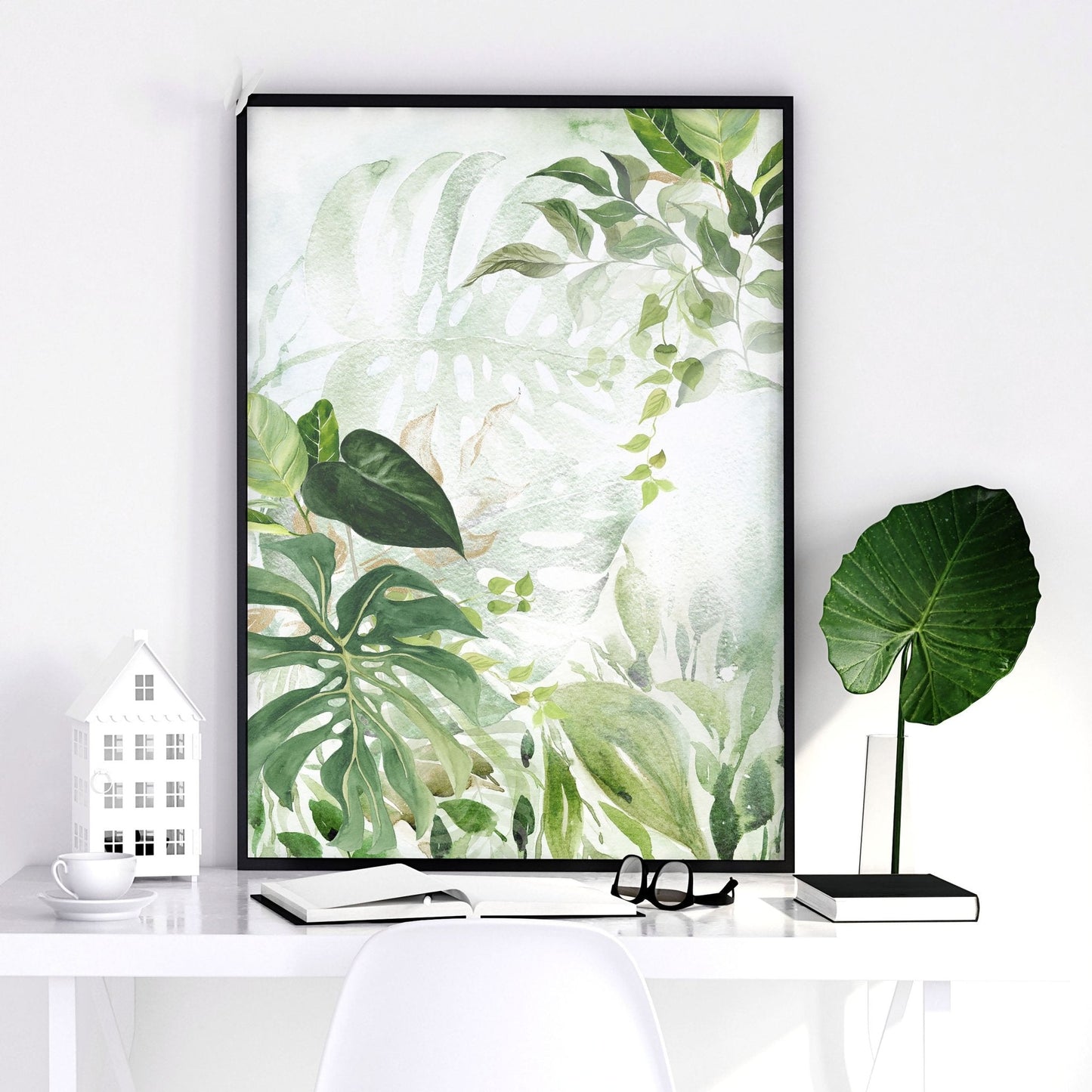 Wall art with green | set of 3 Tropical home decor items