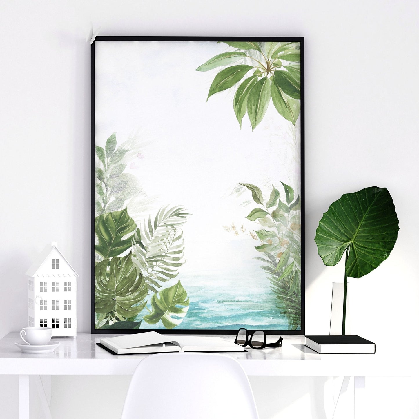 Wall art with green | set of 3 Tropical home decor items